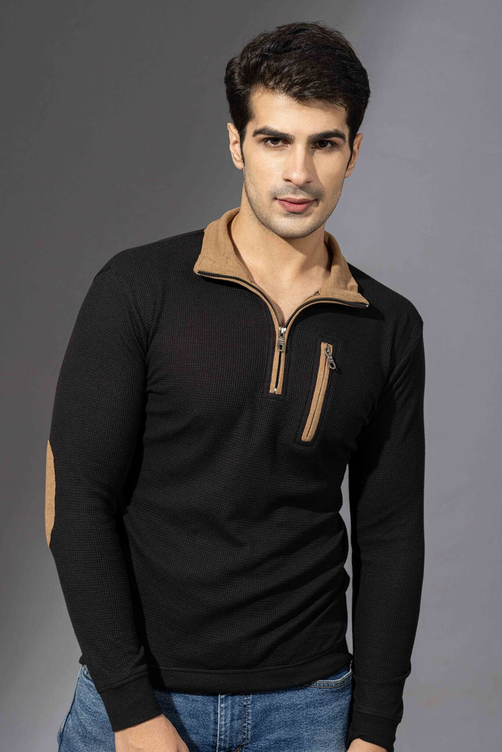 Gold Self Design Zipper Collar T-Shirt