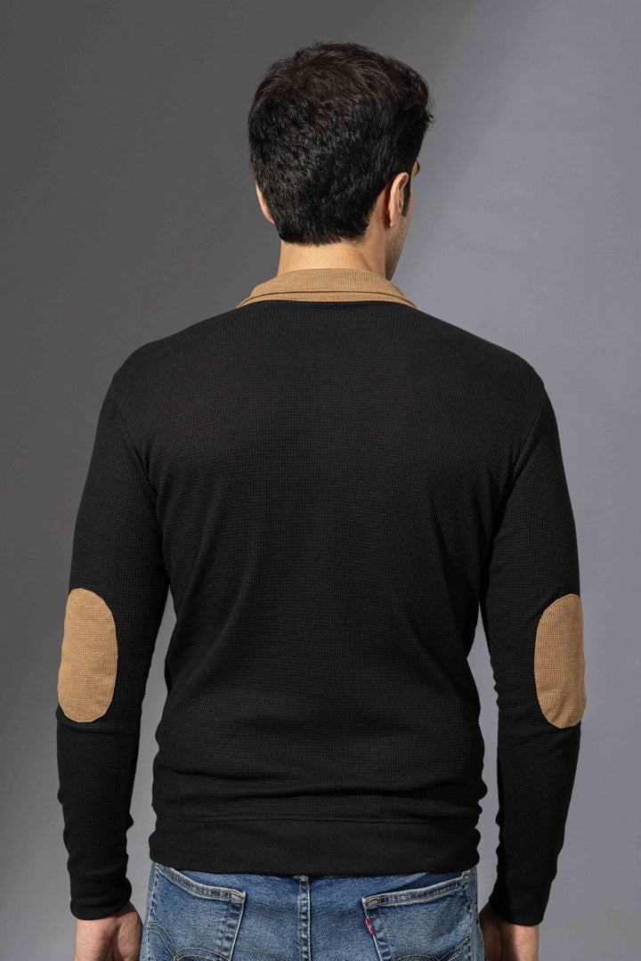 Gold Self Design Zipper Collar T-Shirt