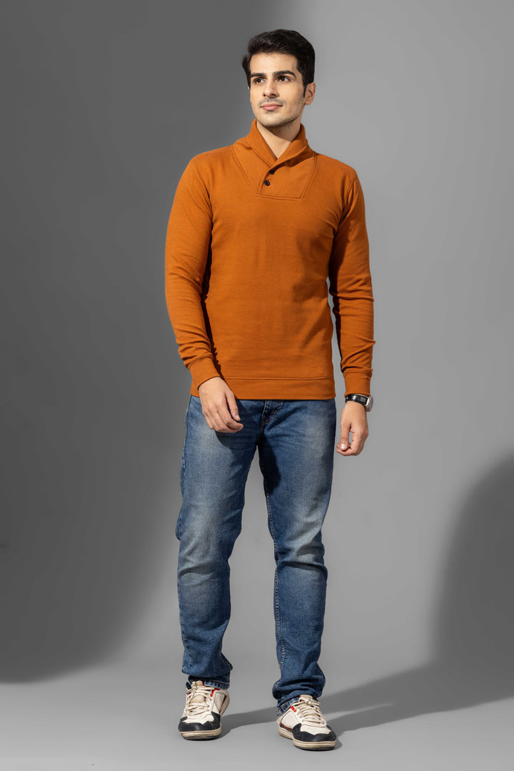 Brown Self Design High Neck T-Shirt