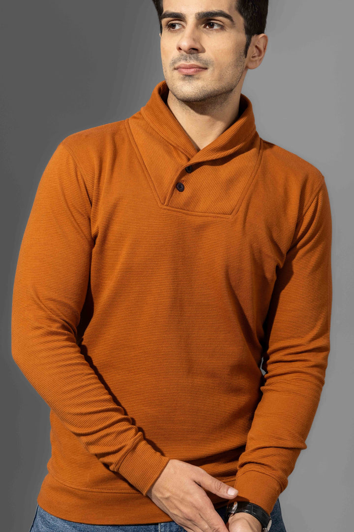 Brown Self Design High Neck T-Shirt