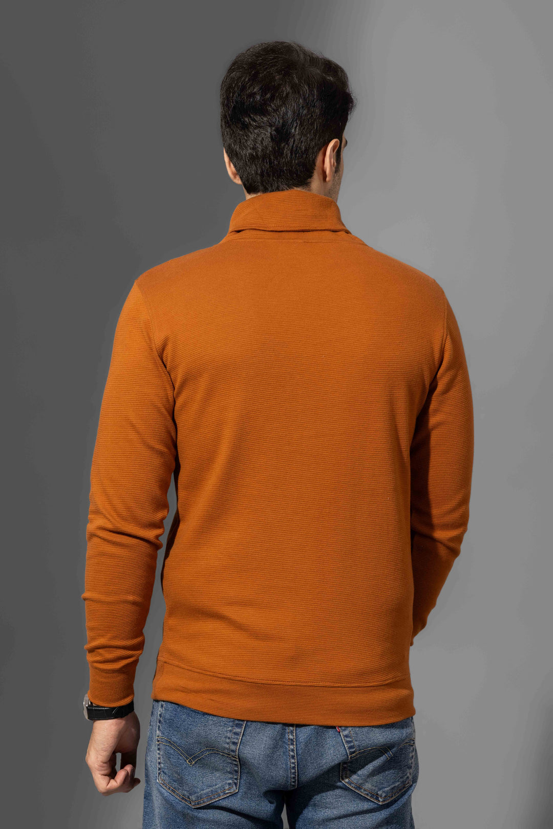 Brown Self Design High Neck T-Shirt