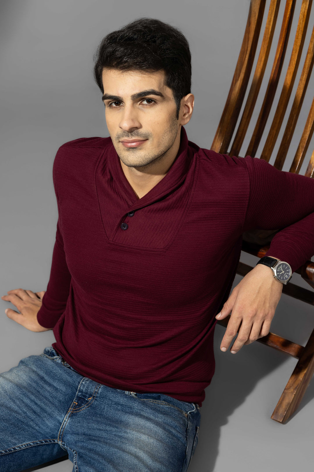 Wine Slim Fit Cowl Neck T-Shirt