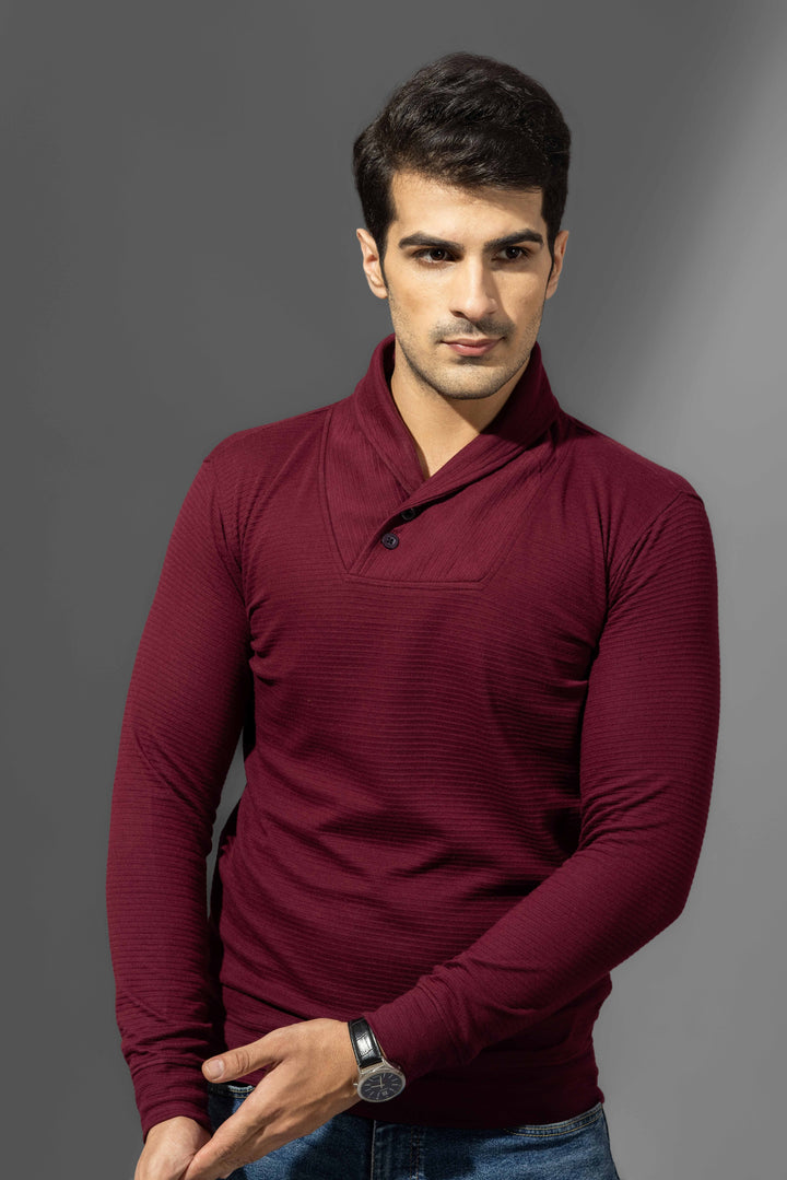 Wine Slim Fit Cowl Neck T-Shirt