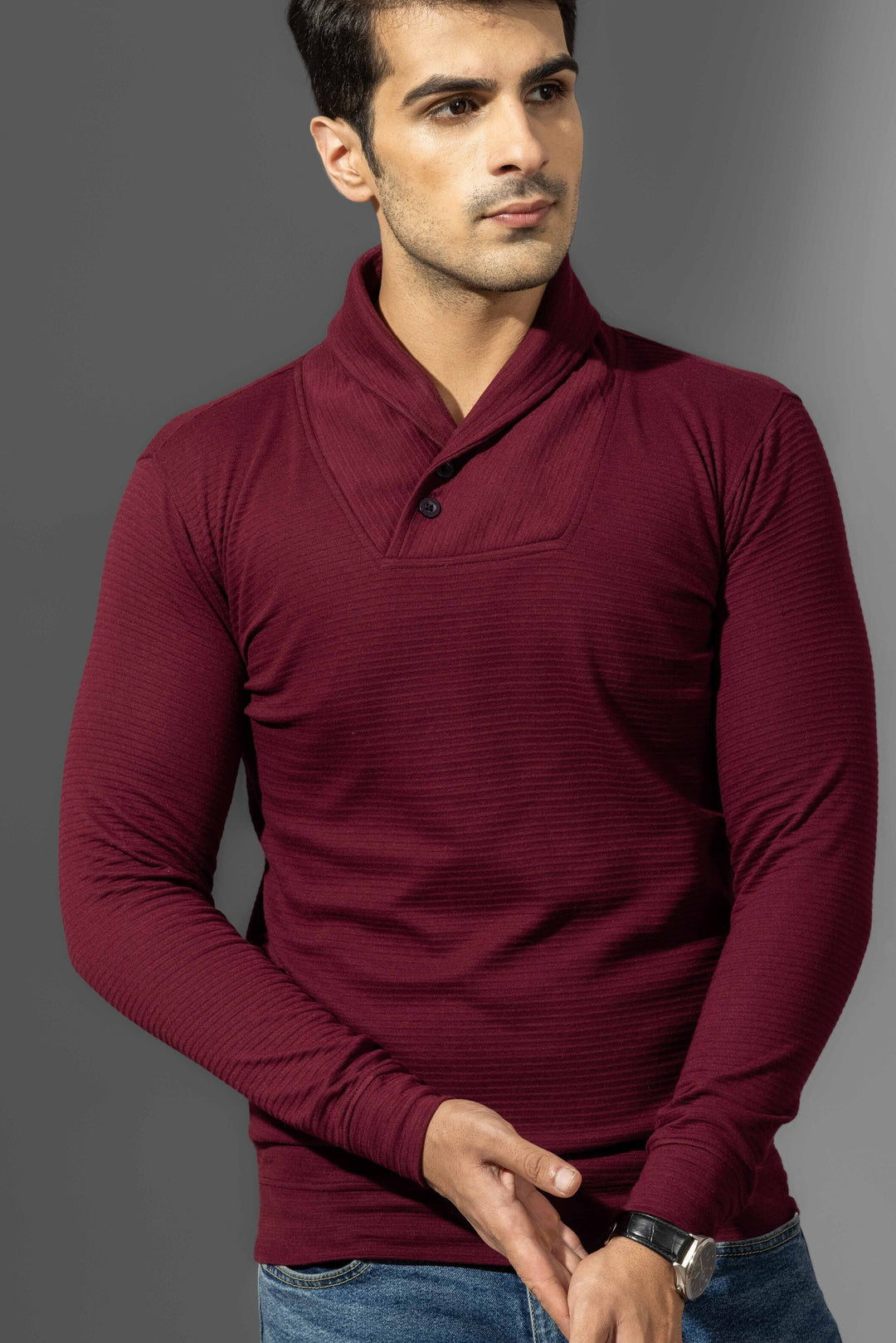 Wine Slim Fit Cowl Neck T-Shirt