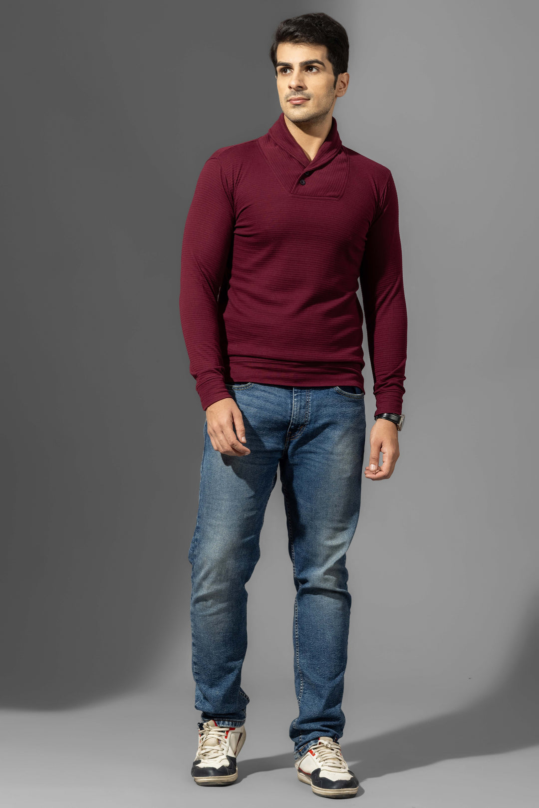 Wine Slim Fit Cowl Neck T-Shirt