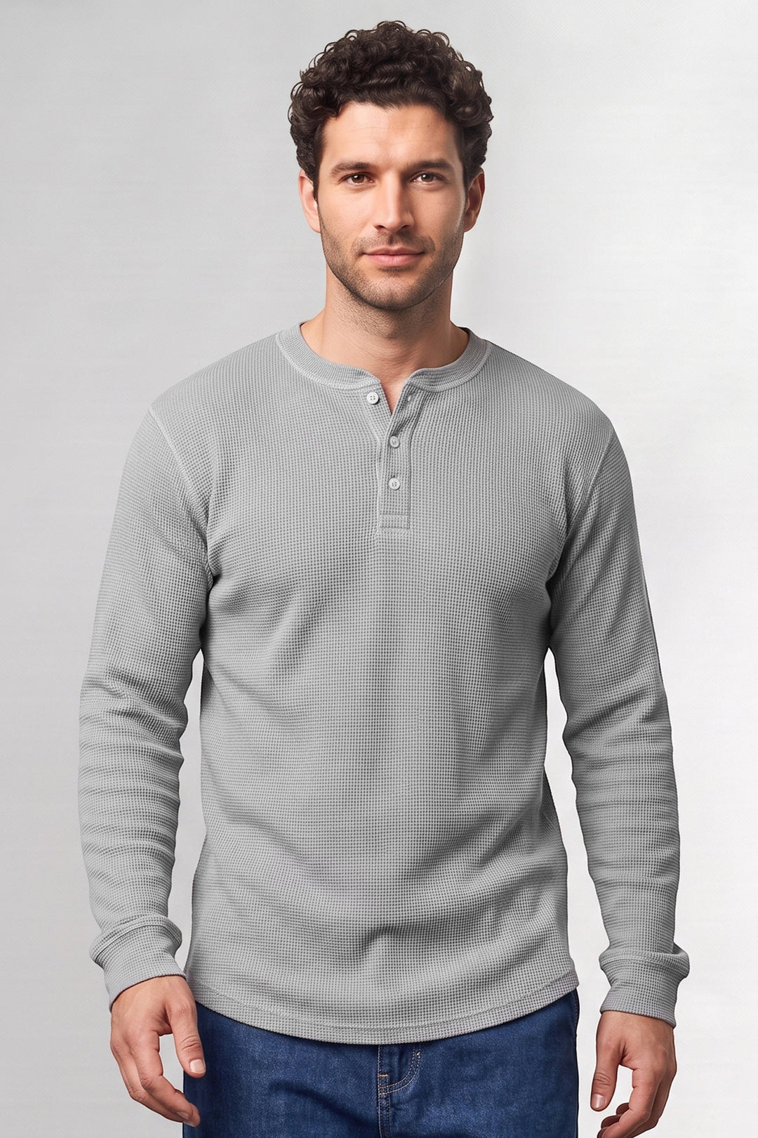 Light Blue Matty Cotton Long Sleeve Henley T-Shirt