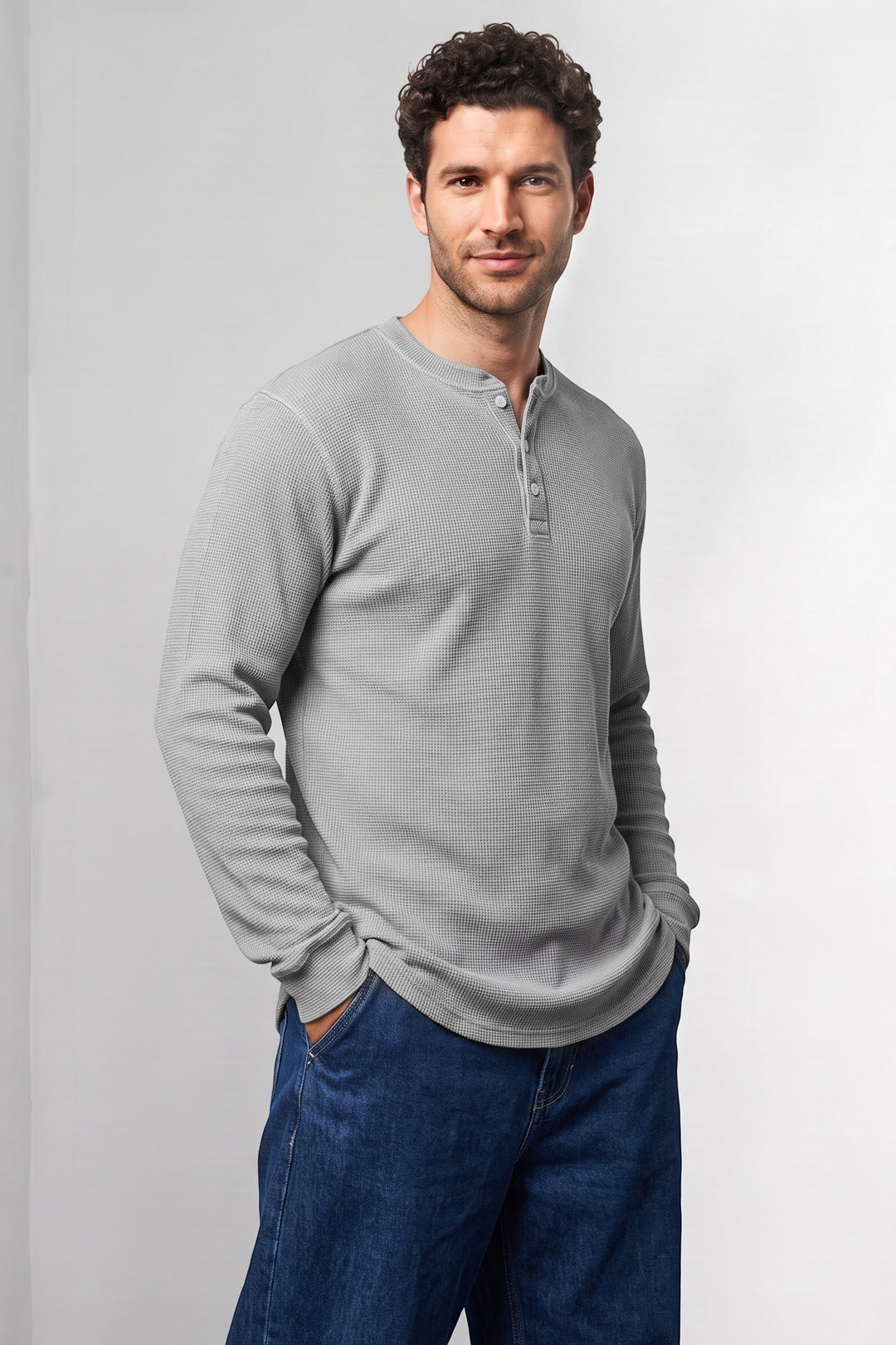 Light Blue Matty Cotton Long Sleeve Henley T-Shirt