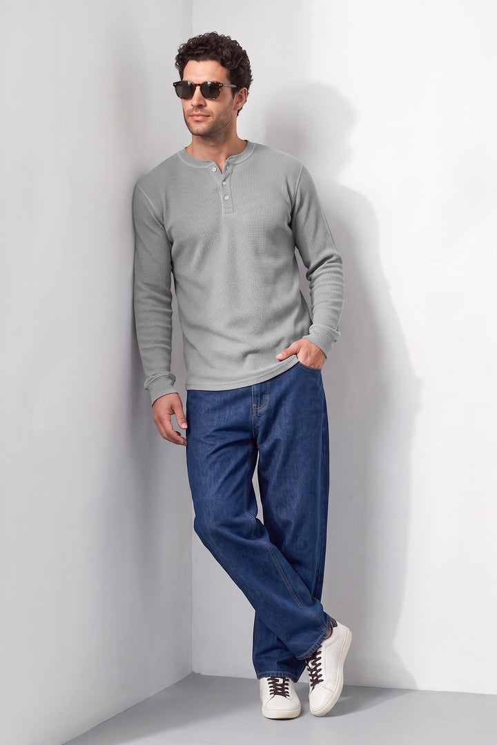 Light Blue Matty Cotton Long Sleeve Henley T-Shirt