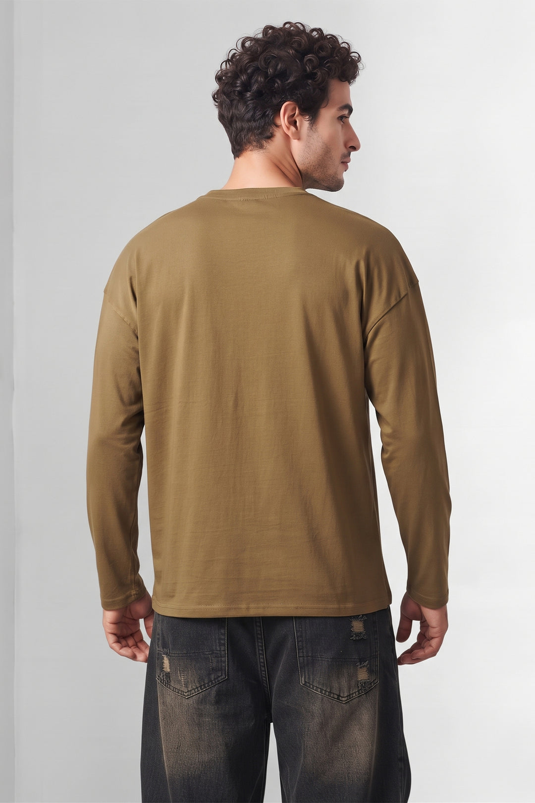 Green Boxy Fit Long Sleeve Henley T-Shirt