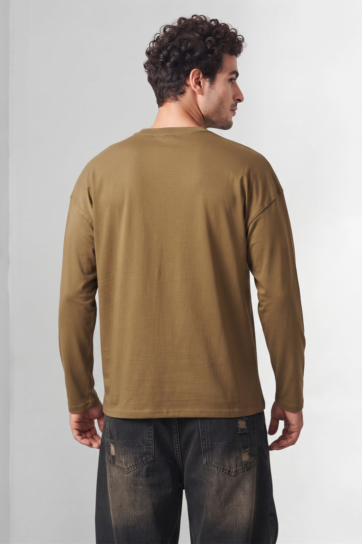 Green Boxy Fit Long Sleeve Henley T-Shirt