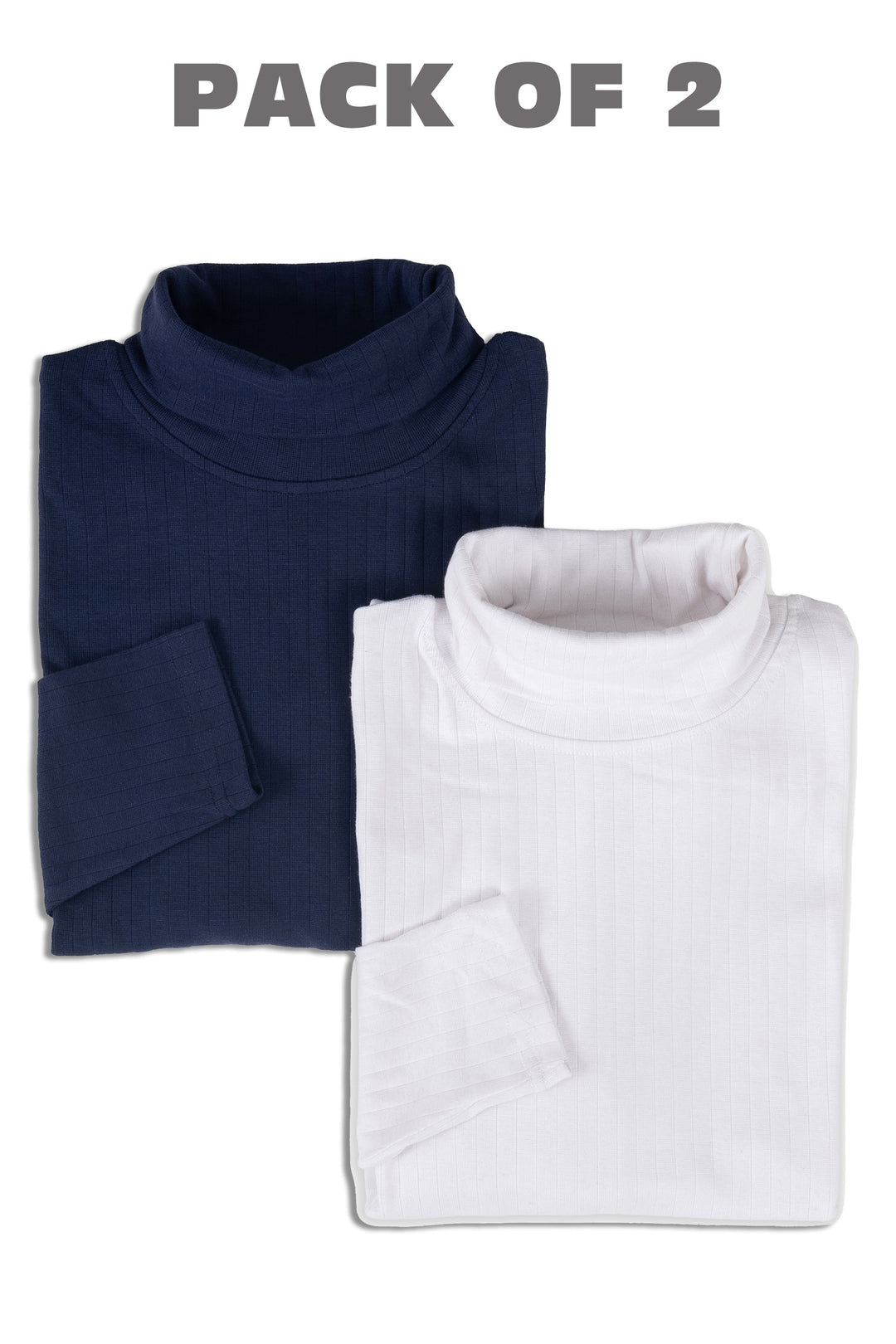 Navy & White Self Design pack of 2 combo High Neck T-Shirt