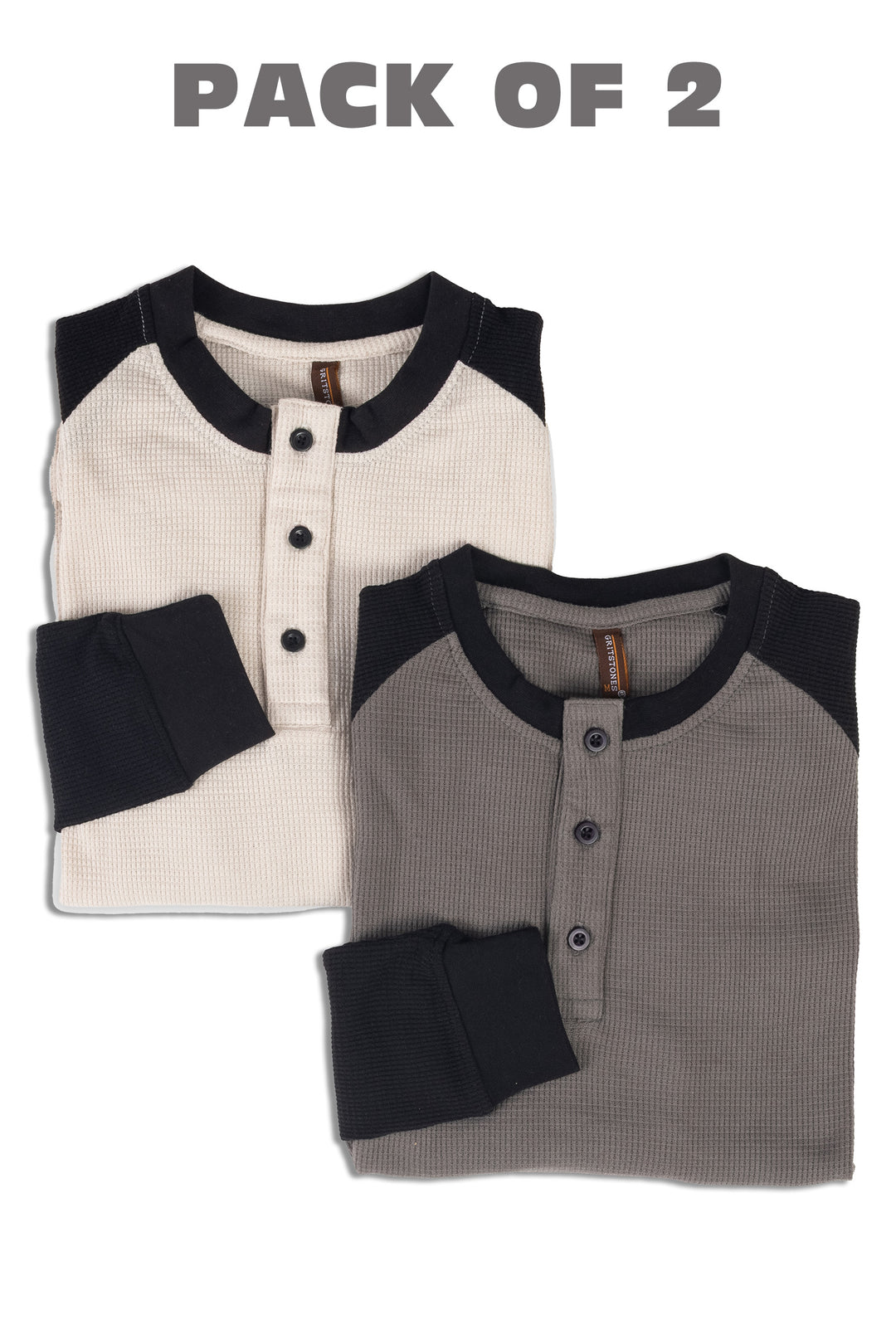 Cream & Grey Raglan Full Sleeve Waffle pack of 2 Combo T-Shirt