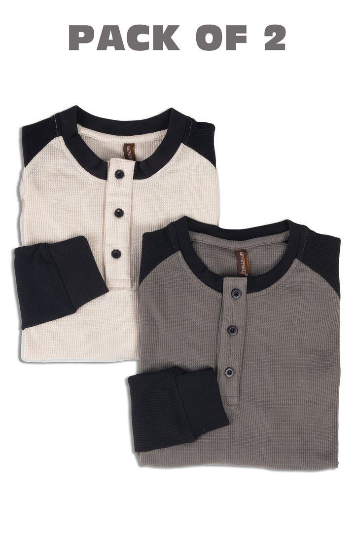 Cream & Grey Raglan Full Sleeve Waffle pack of 2 Combo T-Shirt