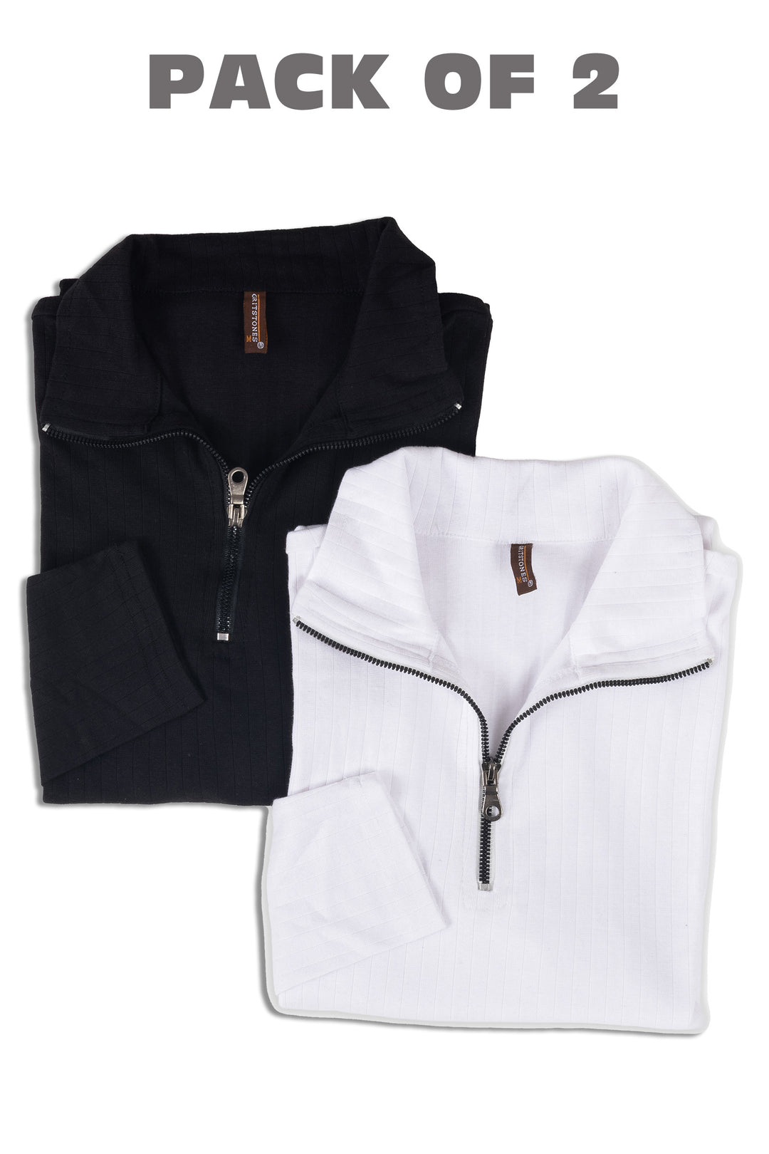 Black & White Self Design pack of 2 combo Zipper T-Shirt