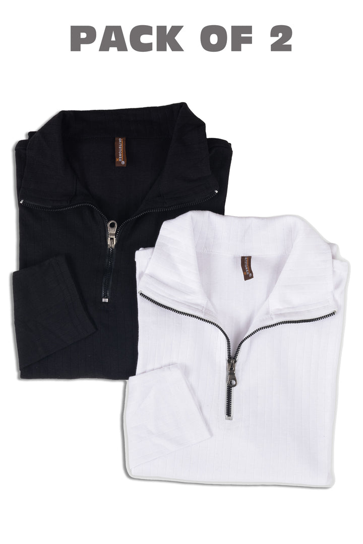 Black & White Self Design pack of 2 combo Zipper T-Shirt