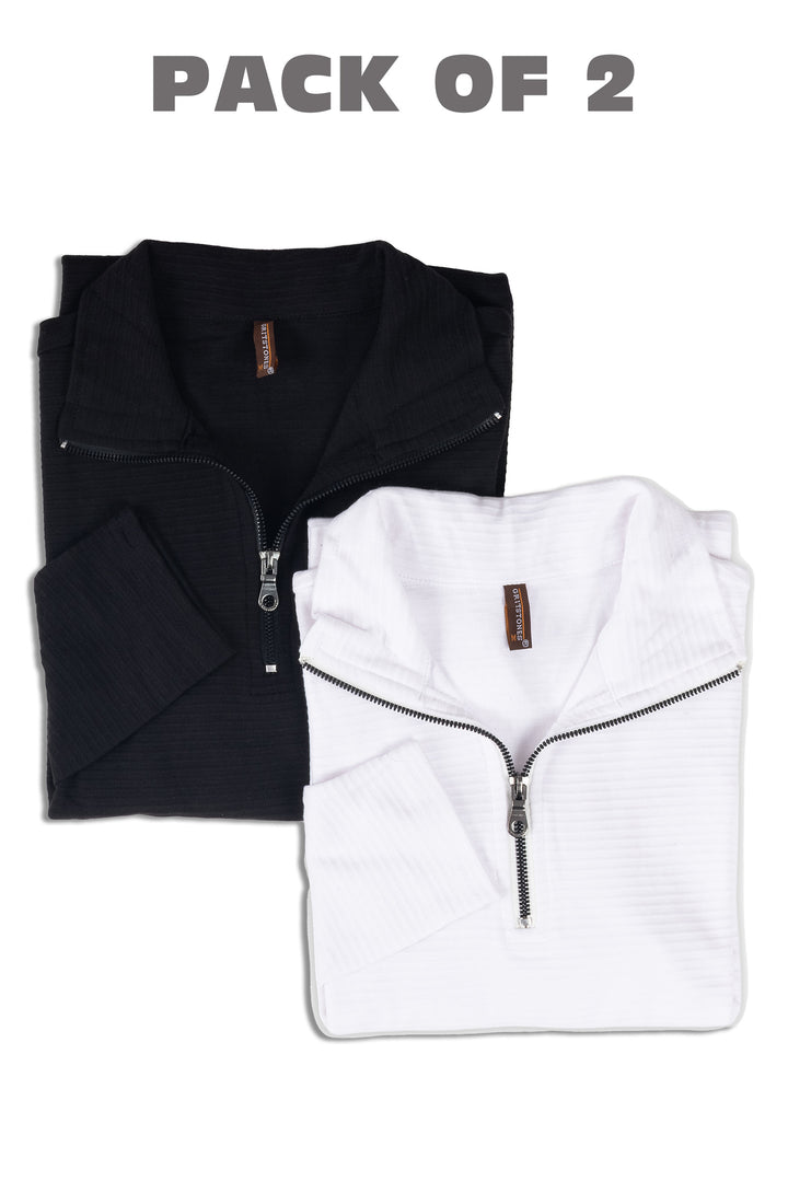 Black & White Self Design pack of 2 combo Zipper T-Shirt