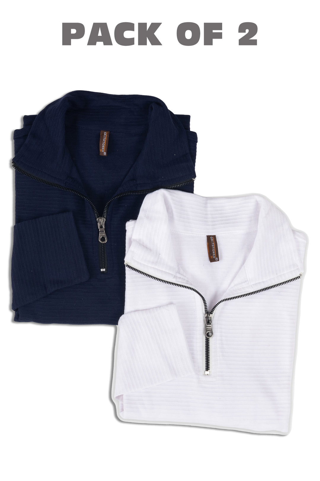 Navy & White Self Design pack of 2 combo Zipper T-Shirt