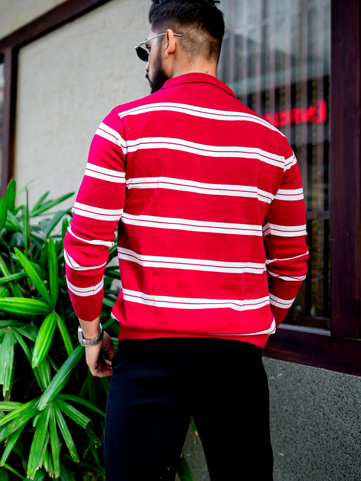 Red Zipper Flat Knit Polo T-shirt