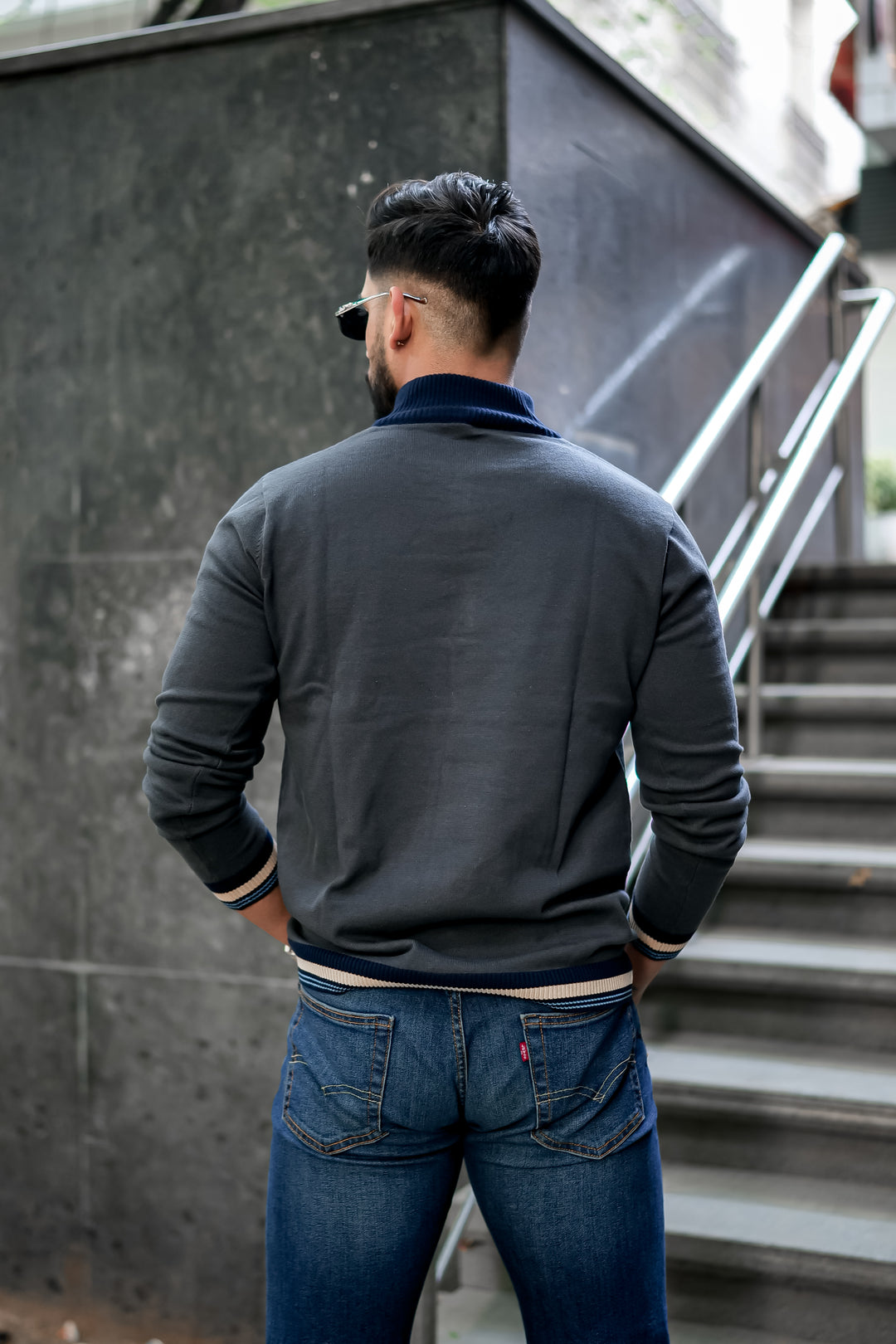 Grey Flat Knit Zipper Pullover