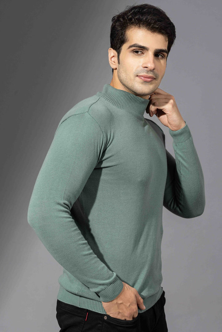 Green Flatknit Zipper Pullover