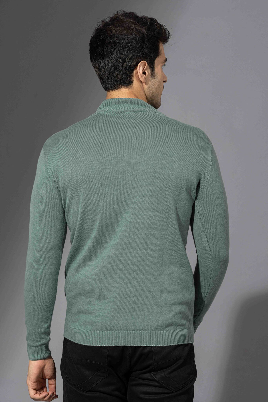 Green Flatknit Zipper Pullover