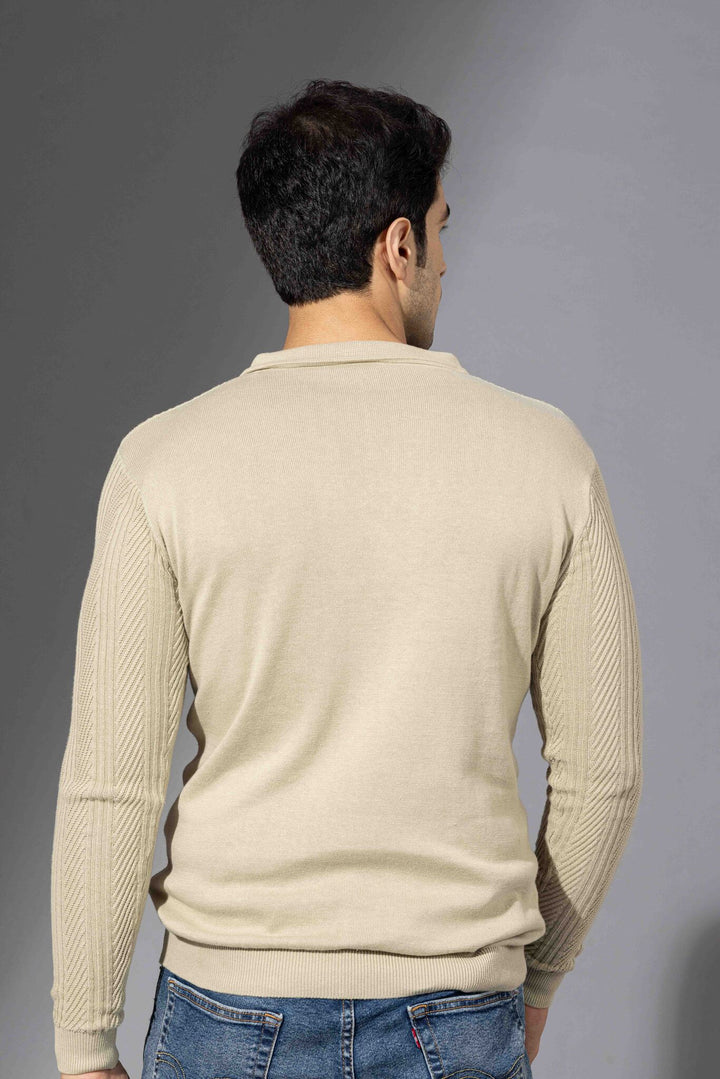 Cream Premium Flat Knit Polo Neck Pullover