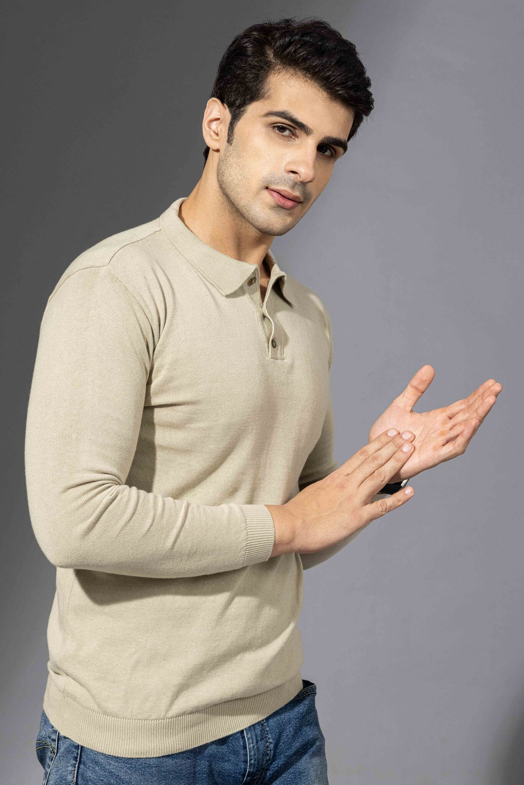 Beige Premium FlatKnit Polo T-Shirt