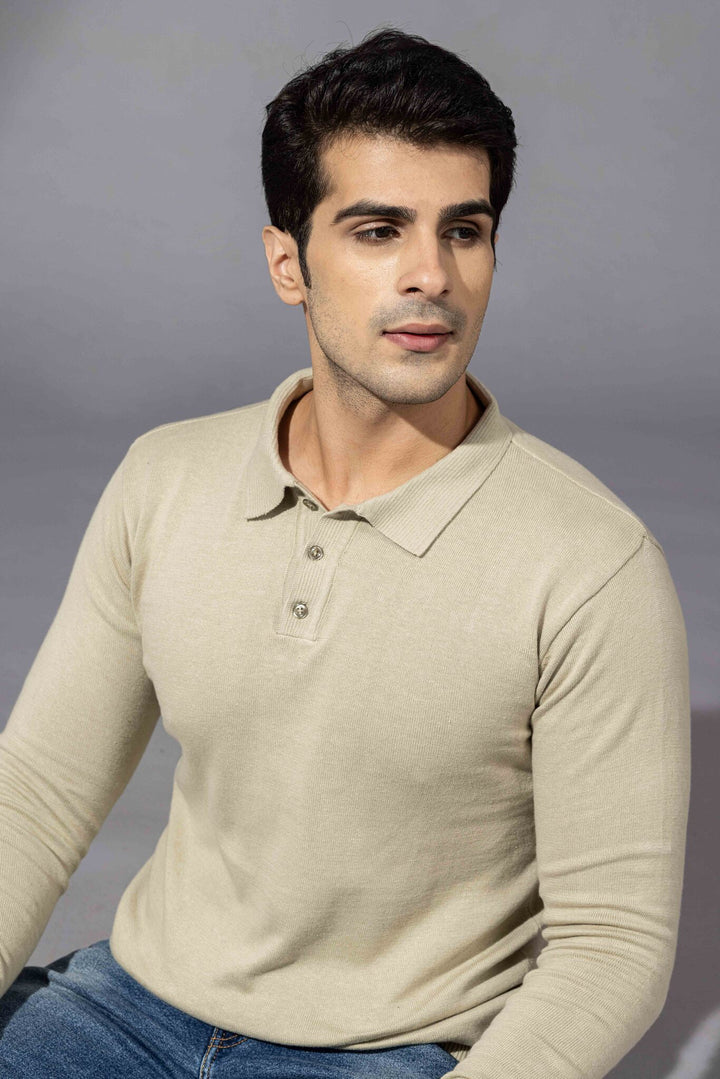 Beige Premium FlatKnit Polo T-Shirt