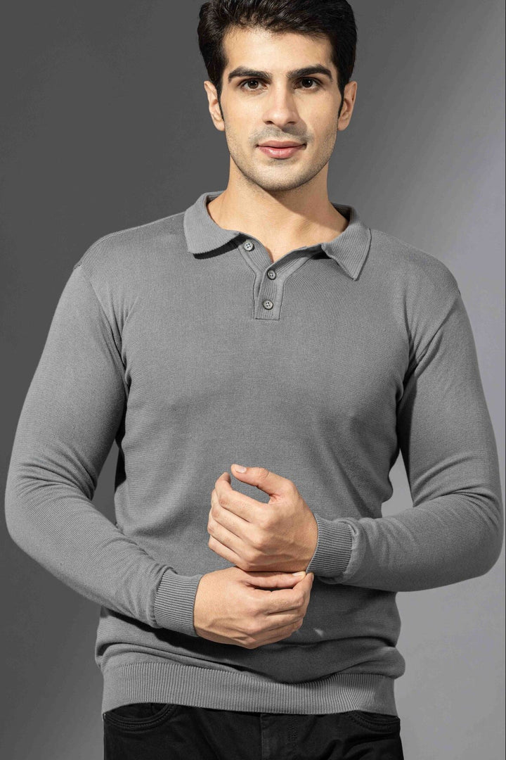 Grey Premium Flat Knit Polo T-Shirt