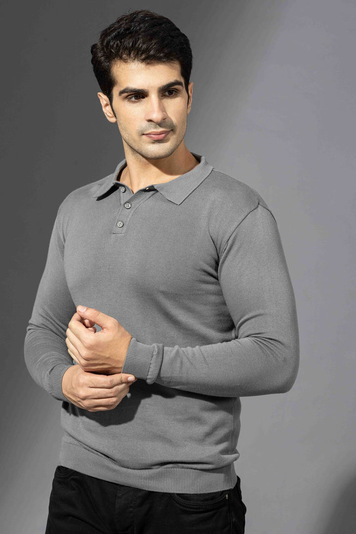 Grey Premium Flat Knit Polo T-Shirt