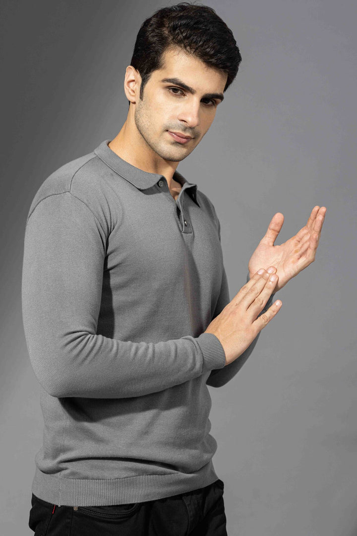 Grey Premium Flat Knit Polo T-Shirt