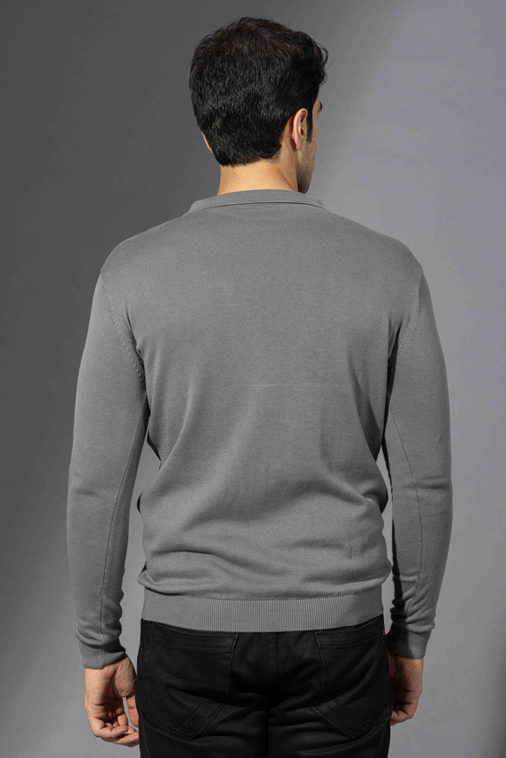 Grey Premium Flat Knit Polo T-Shirt