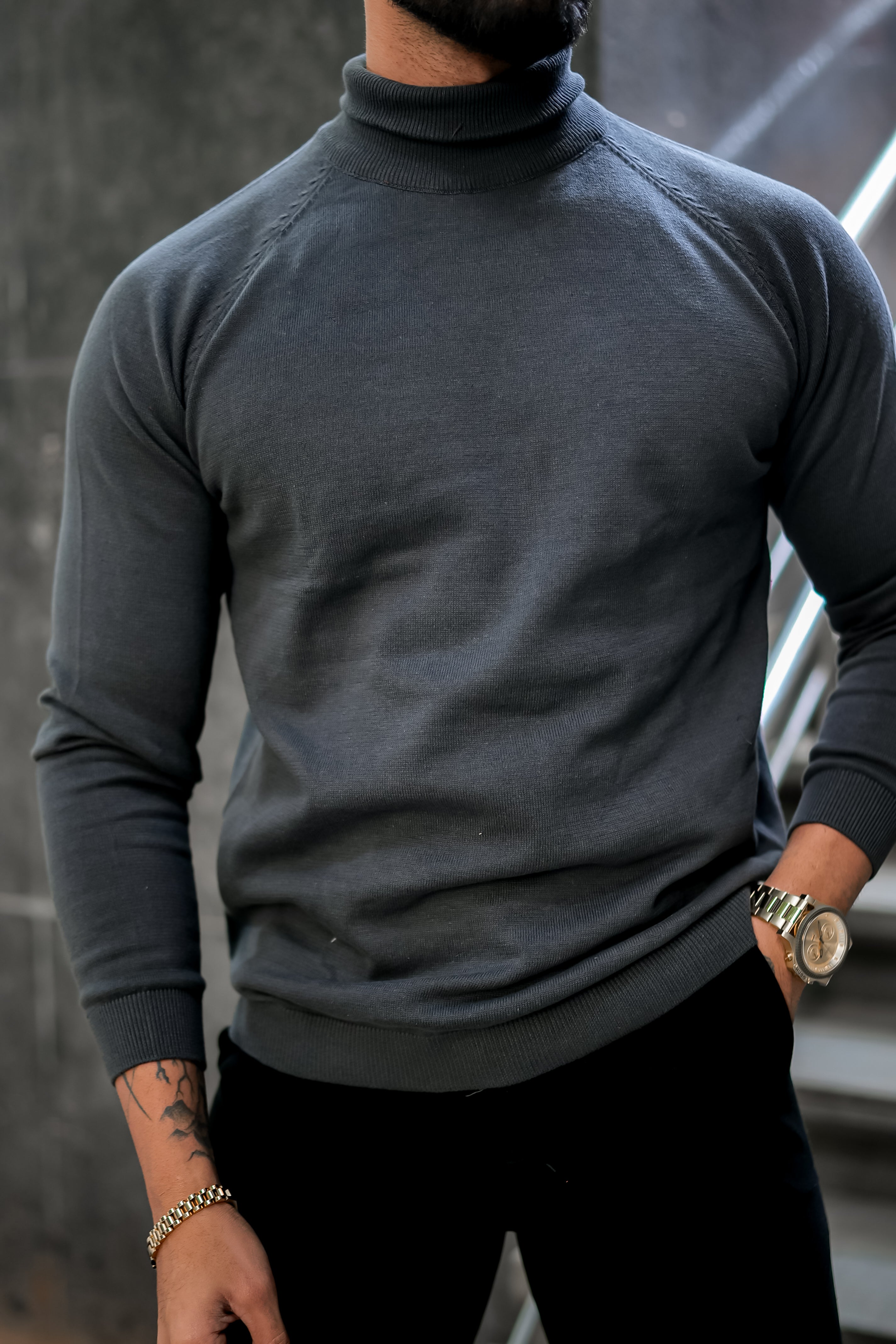 Dark Grey High Neck Sweater