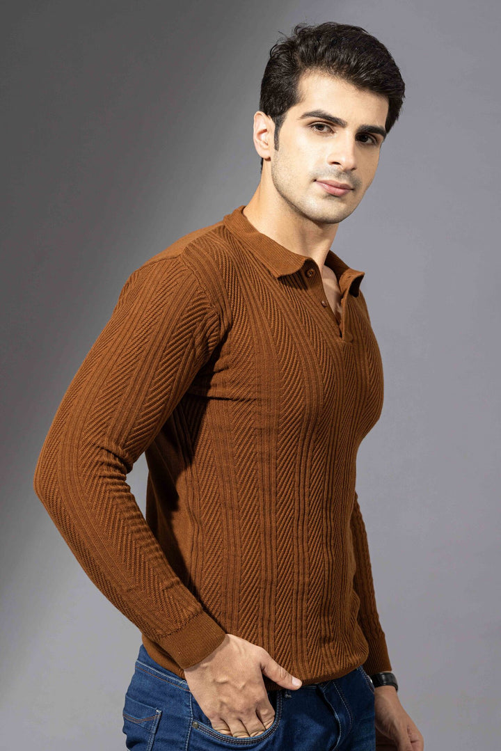 Brown Full Premium Flat Knit Poloneck Pullover