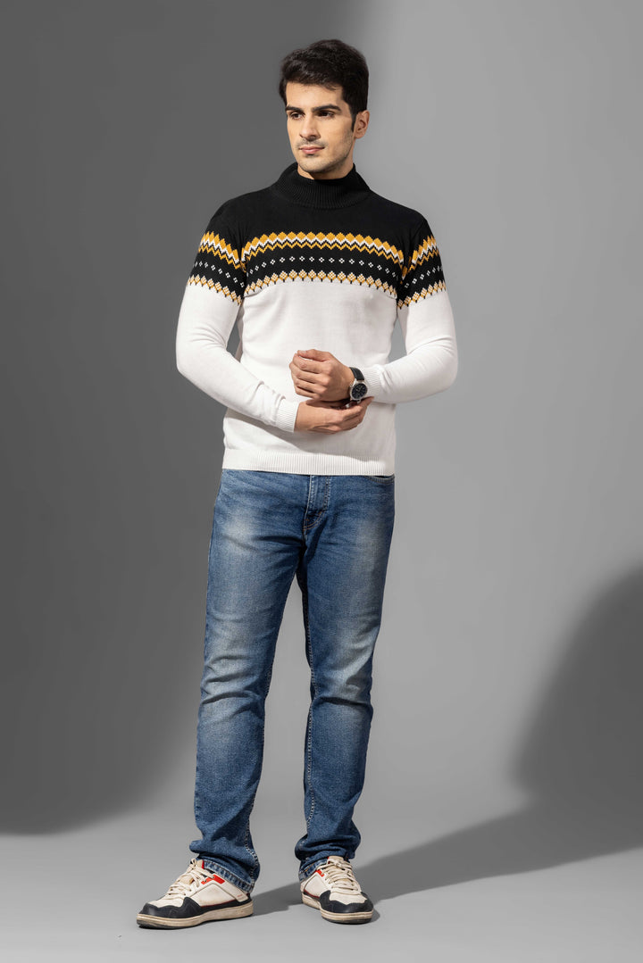 Black White Premium FlatKnit Round Pullover