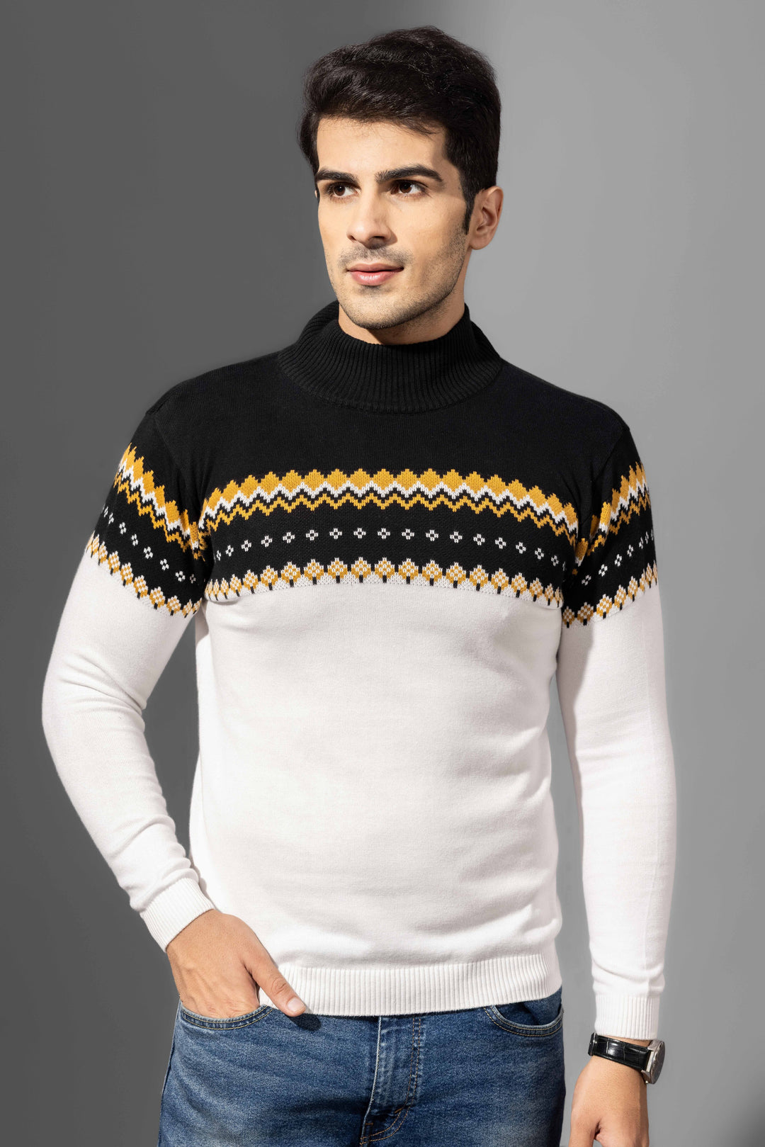Black White Premium FlatKnit Round Pullover