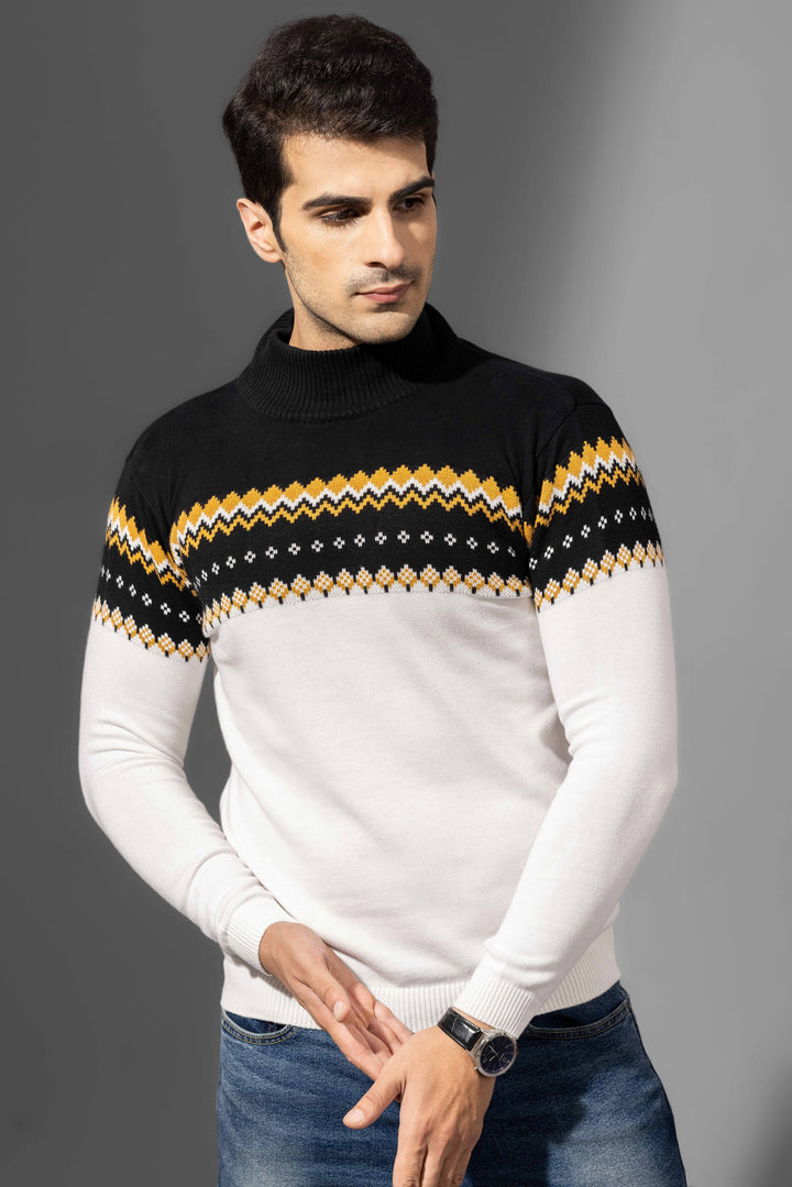Black White Premium FlatKnit Round Pullover