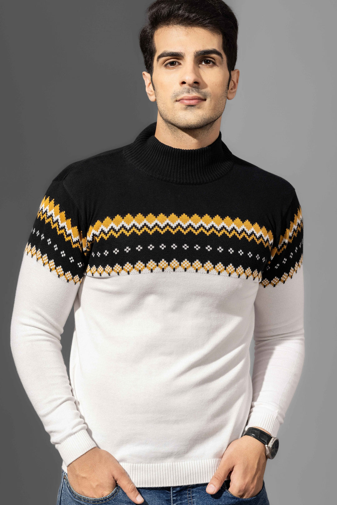 Black White Premium FlatKnit Round Pullover