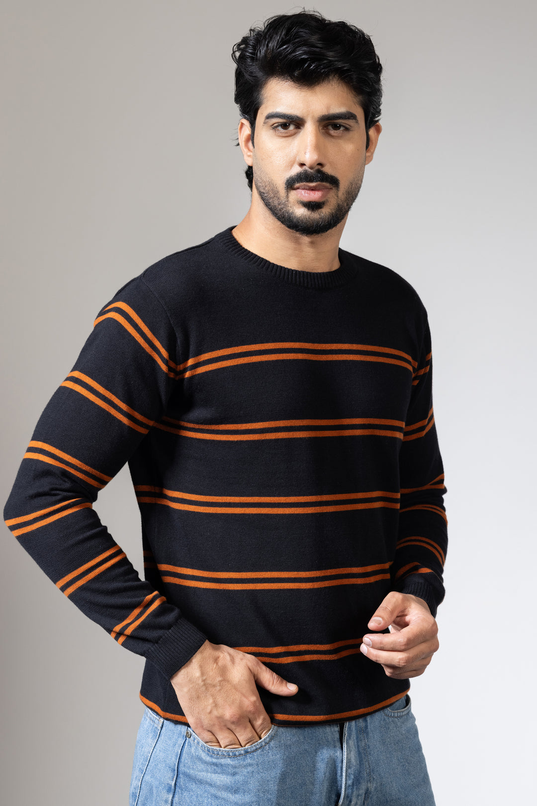 Black striper flatknit Tshirt