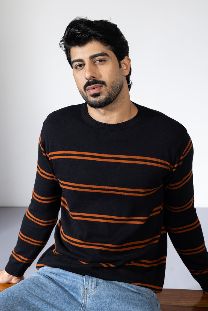Black striper flatknit Tshirt