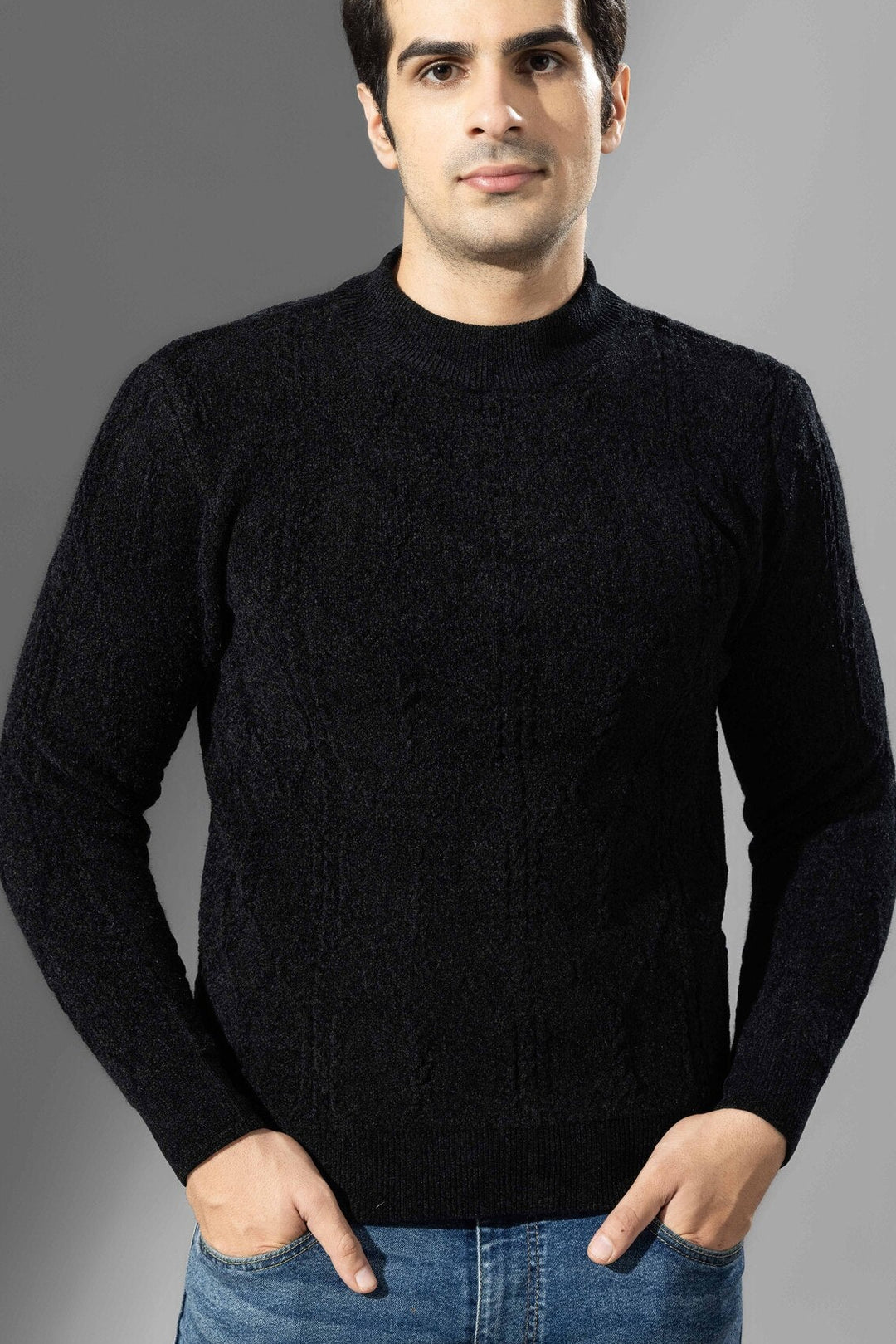 Balck Premium Self Design Sweater