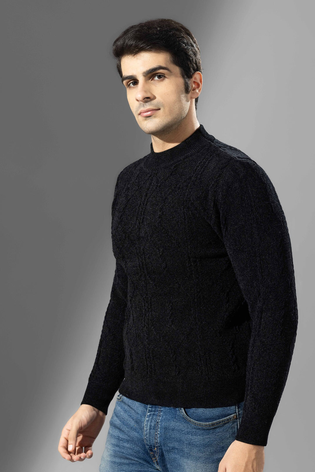 Balck Premium Self Design Sweater