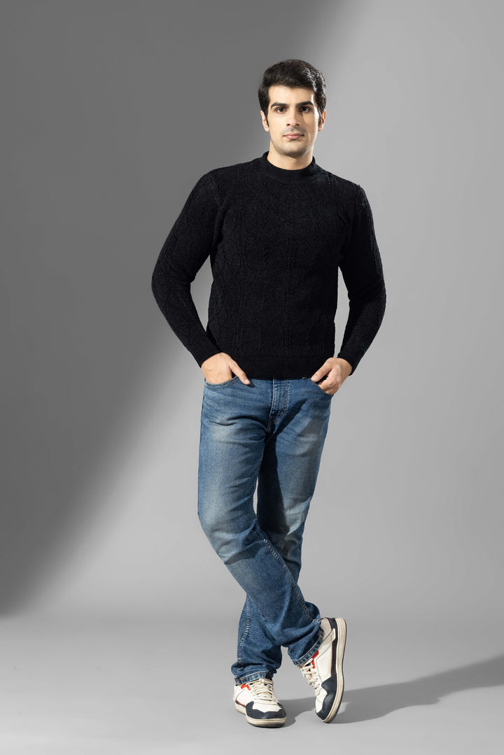 Balck Premium Self Design Sweater