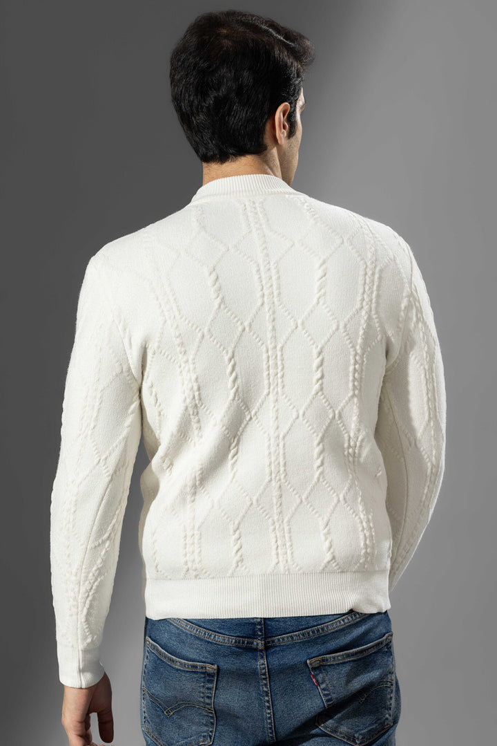White Self Design Sweater