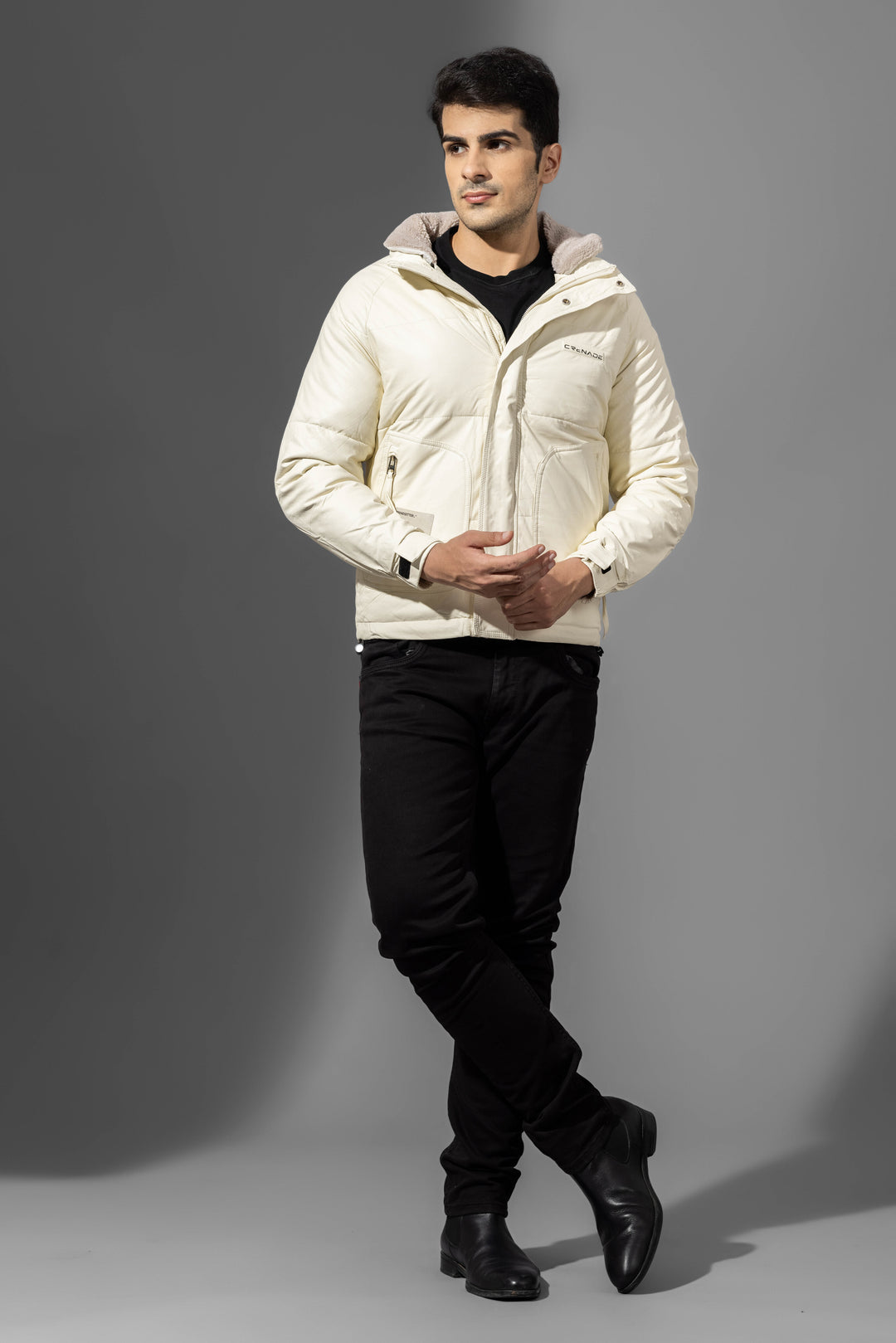 Cream Winter Jacket with Fur