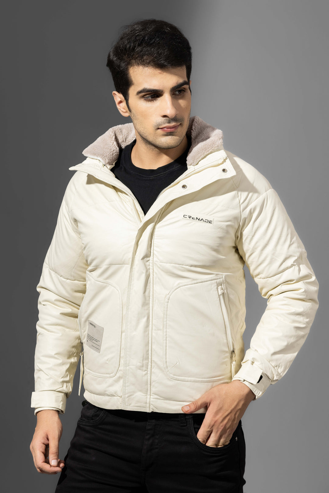 Cream Winter Jacket with Fur