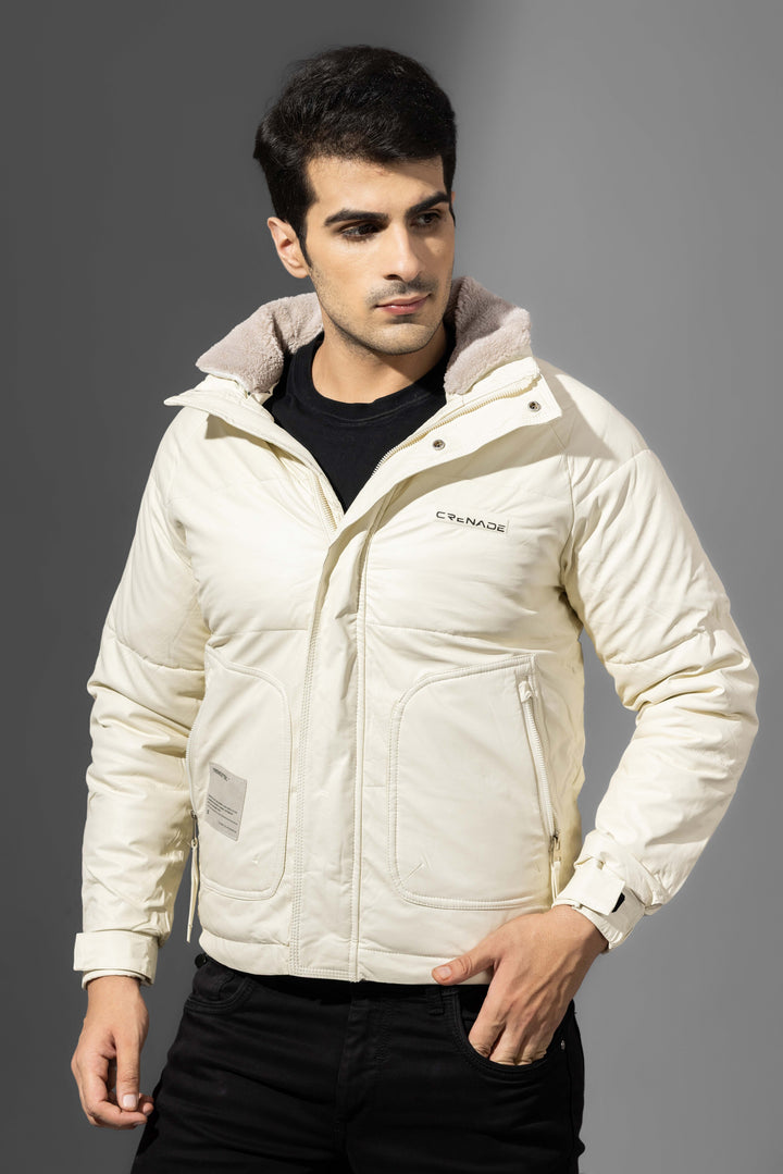 Cream Winter Jacket with Fur
