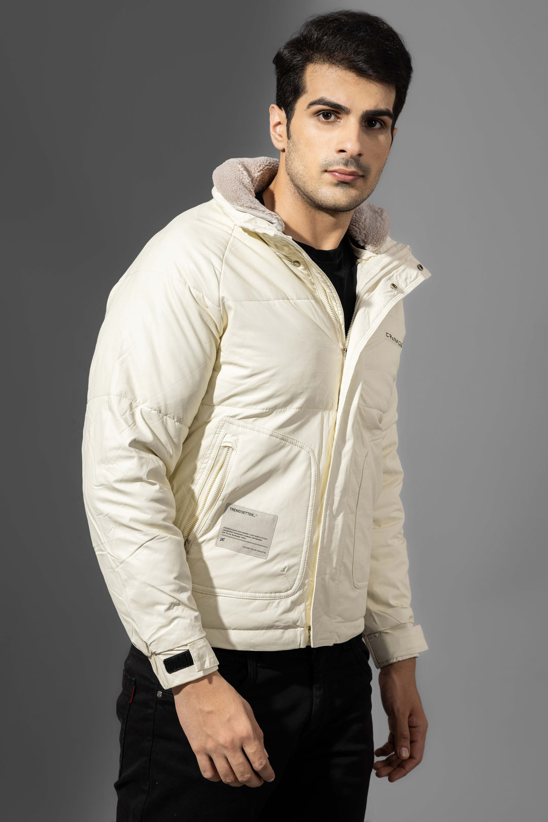 Cream Winter Jacket with Fur