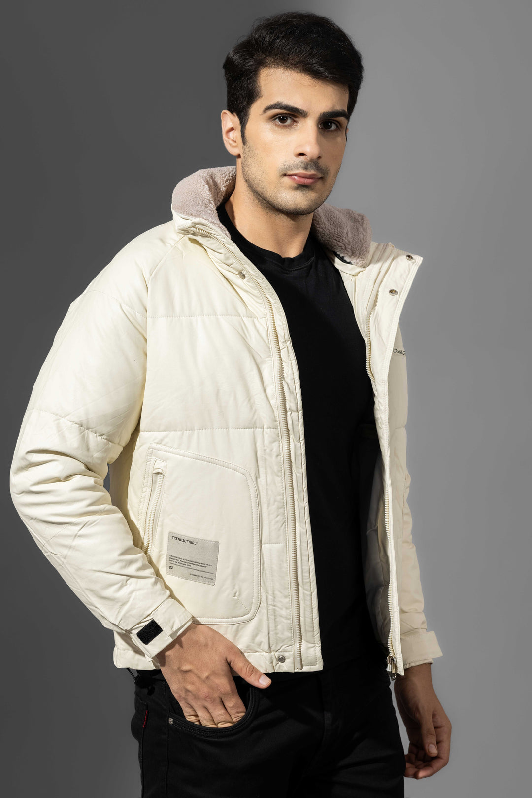 Cream Winter Jacket with Fur