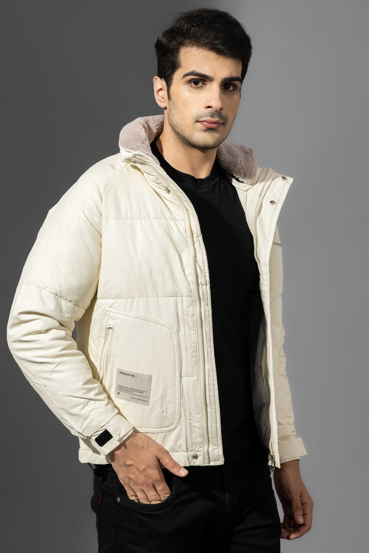 Cream Winter Jacket with Fur